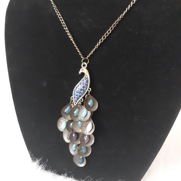 Vintage Rhinestone Peacock Pendant Necklace - Picture 2 of 6